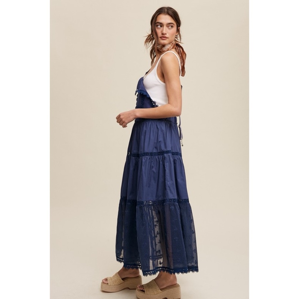 Listicle Ink Navy Lace Pieced Jacquard Strap Skirtall - Picture 3 of 11